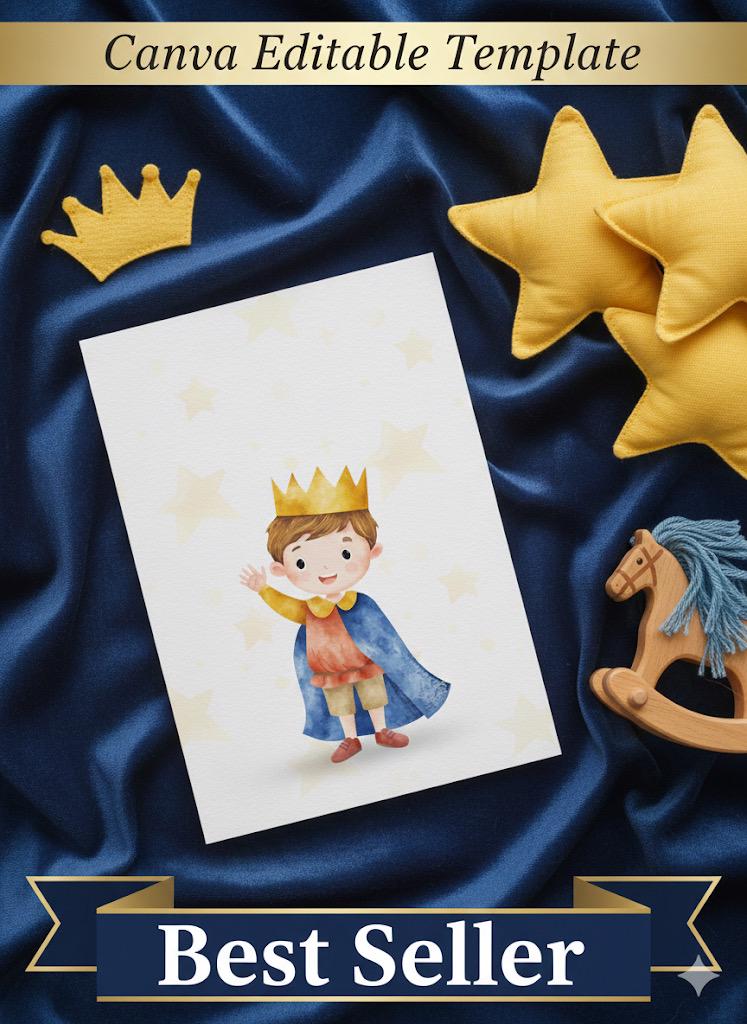 Little Prince Birthday Invitation Template – Watercolor Theme (Digital Download)