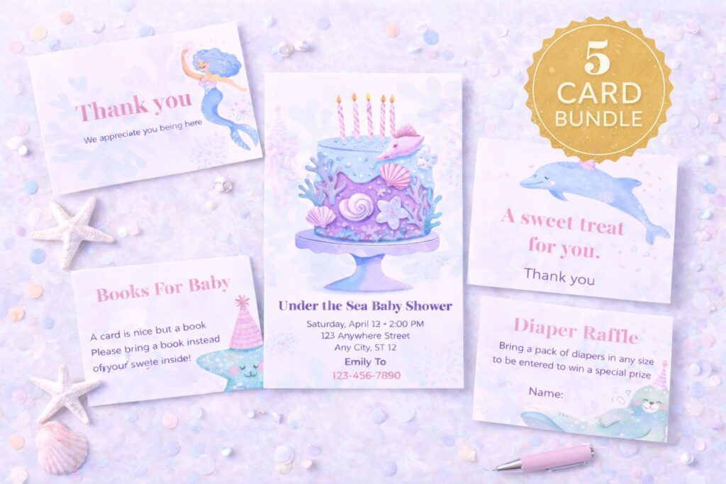 Under the Sea Baby Shower Invitation Set, Ocean Theme, 5 Card Bundle (Digital Download)