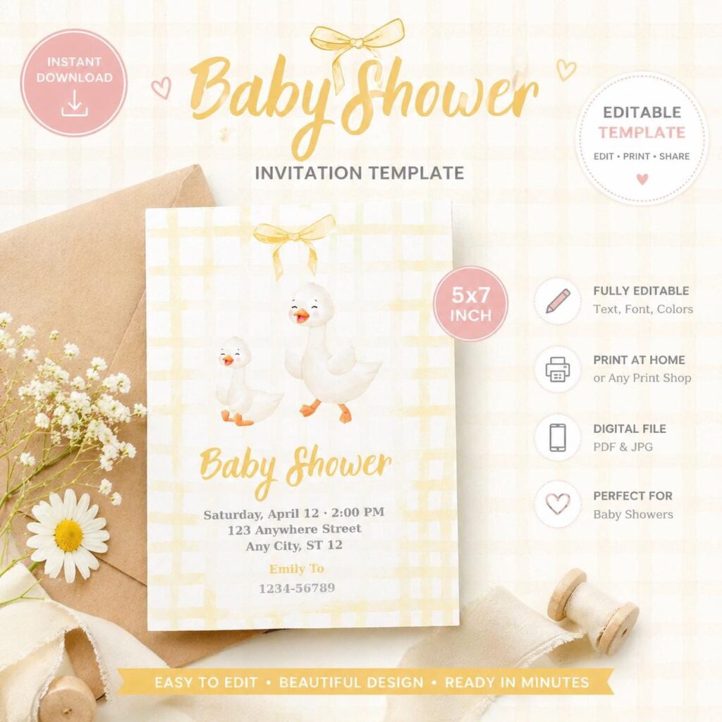 Duck Baby Shower Invitation | Editable Template (Digital Download)