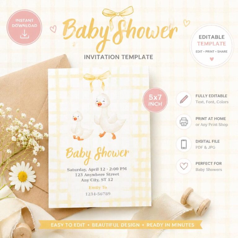 Duck Baby Shower Invitation | Editable Template (Digital Download)