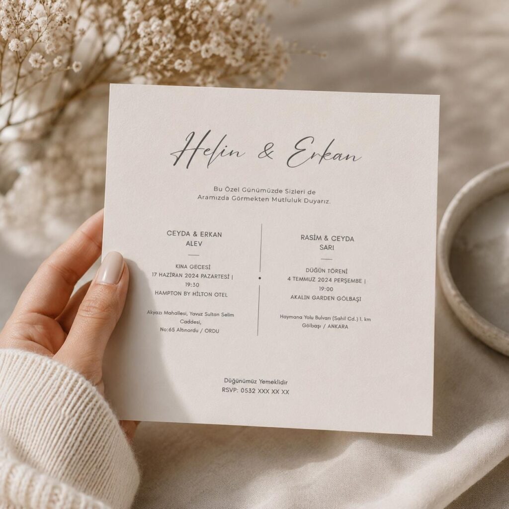 Modern Turkish Wedding Invitation Template, Minimalist Dugun Davetiyesi (Digital Download)