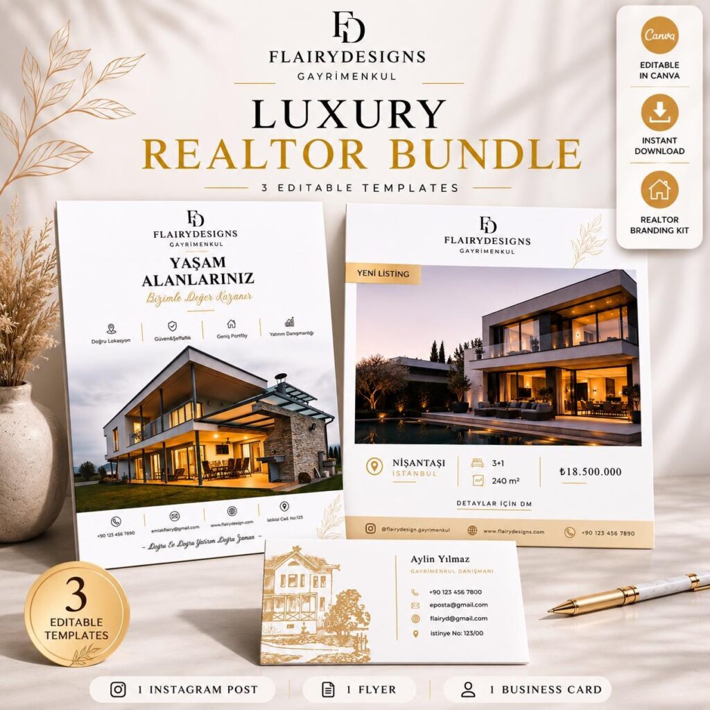 Luxury Realtor Branding Kit | Modern Canva Templates (Digital Download)