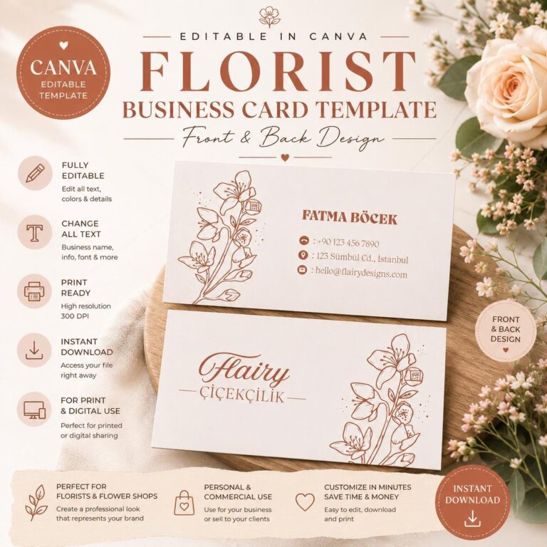Editable Florist Business Card Template, Floral Shop Design (Digital Download)